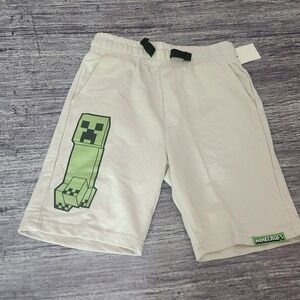 Kids Minecraft Creeper Graphic Shorts Tan‎ Size S Drawstring Elastic Waist